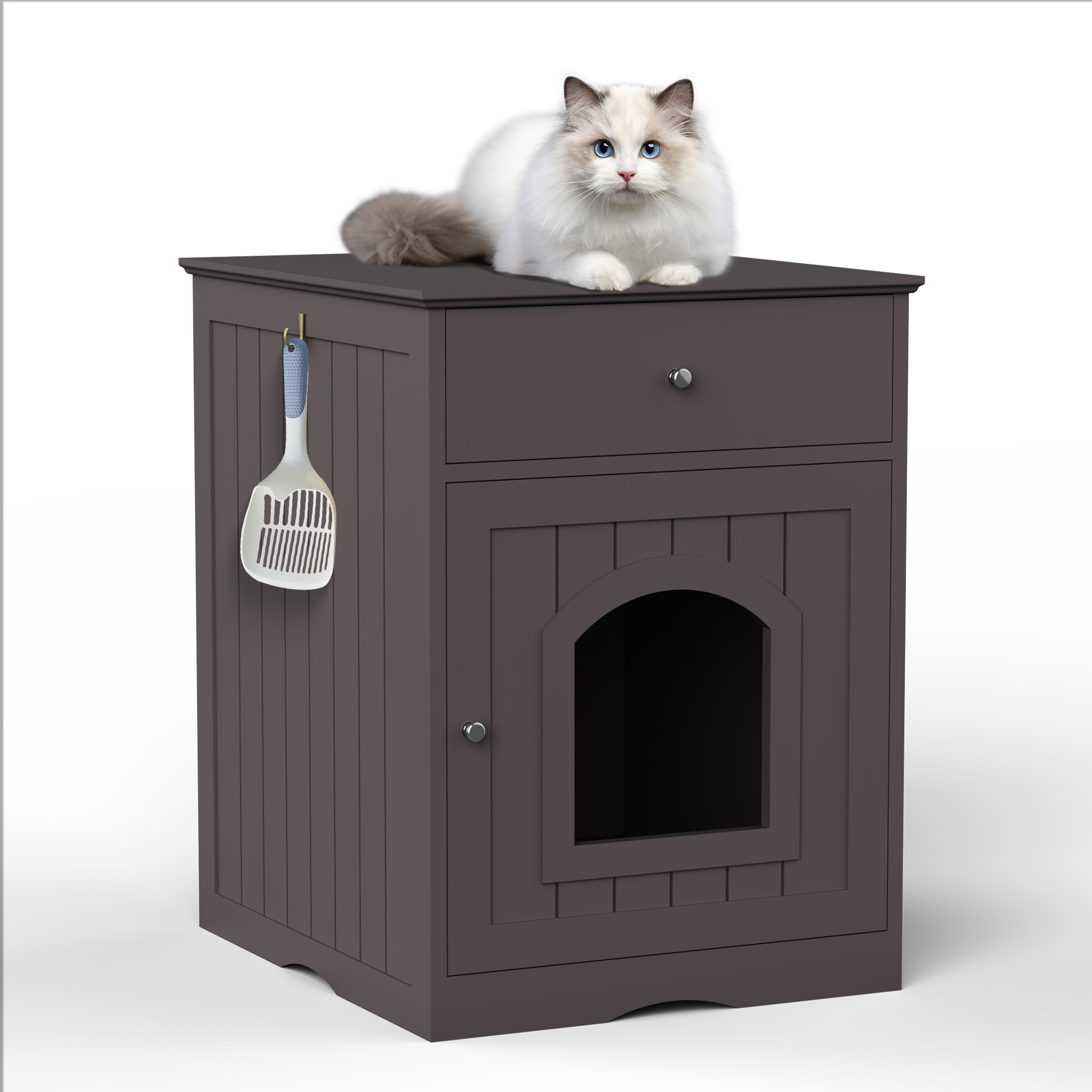 Solid Wood Brown Pet House with Drawer for Indoor Cats and Dogs