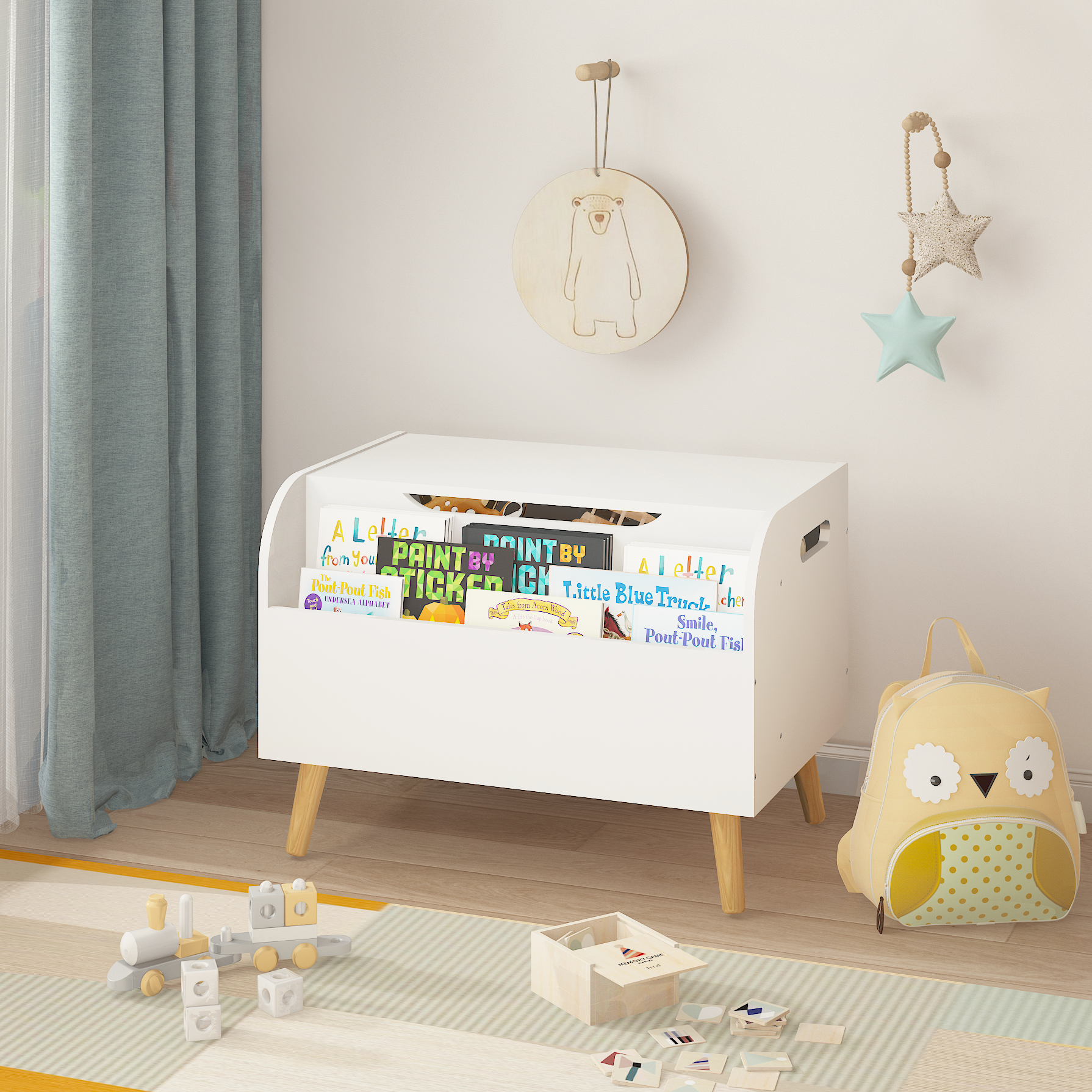 White Wooden Toy Box with Bookshelf - Kids Storage