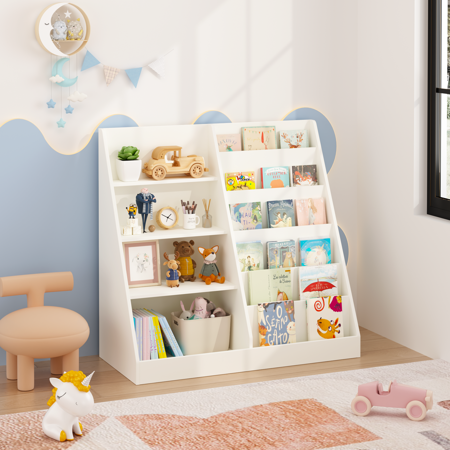 White Kids Bookshelf - 4 Tier Storage