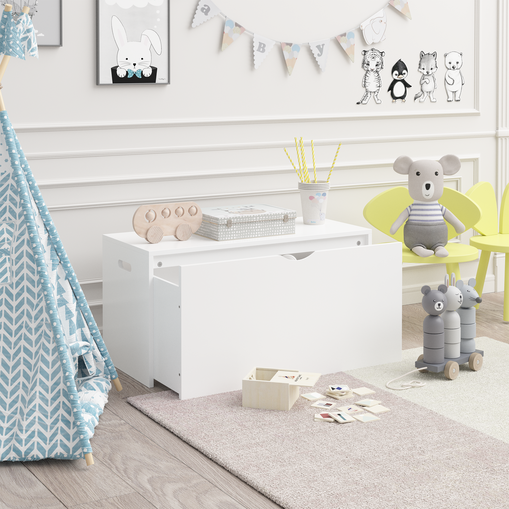 White Rolling Toy Chest – MDF Kids Storage Drawer
