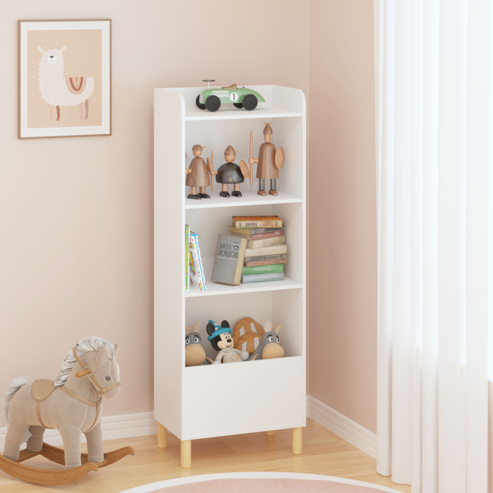 White 4 Tier Kids Bookcase - MDF Storage Shelf