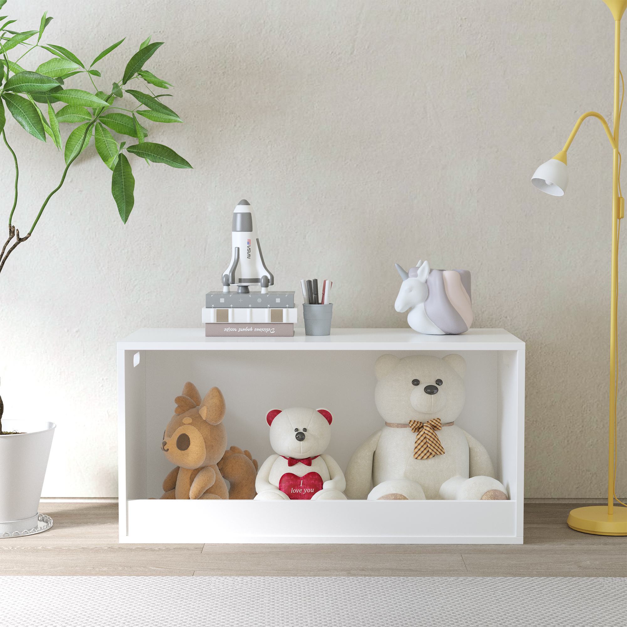 White Kids Toy Storage Box - Modern Wooden Organizer