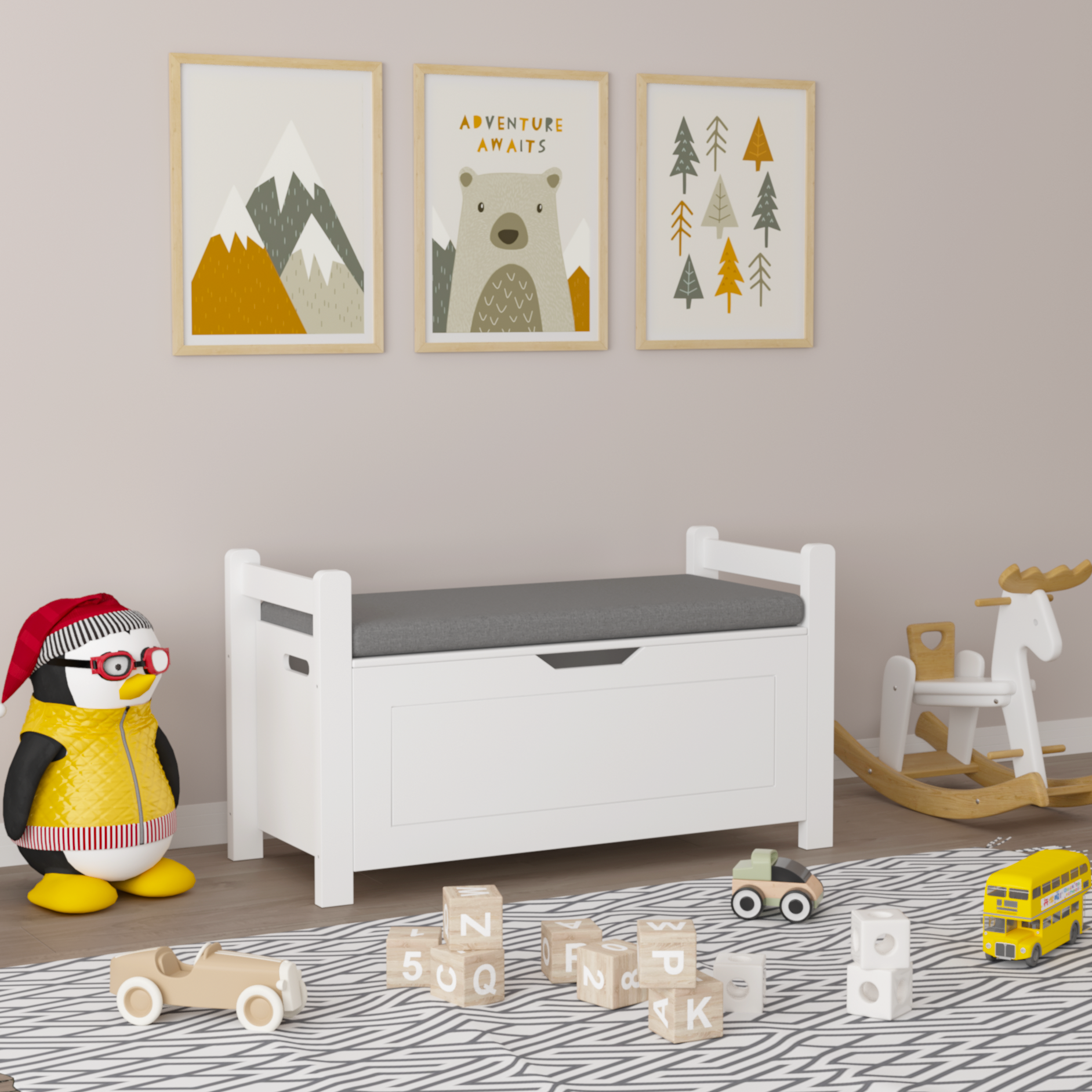 White Kids Toy Box Chest with Storage Bench