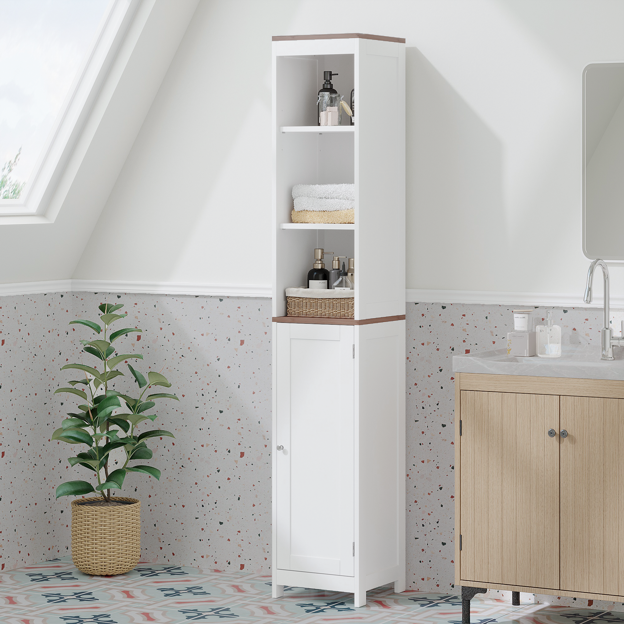 White Bathroom Storage Cabinet - 11.81" W x 11.81" D x 66.93" H