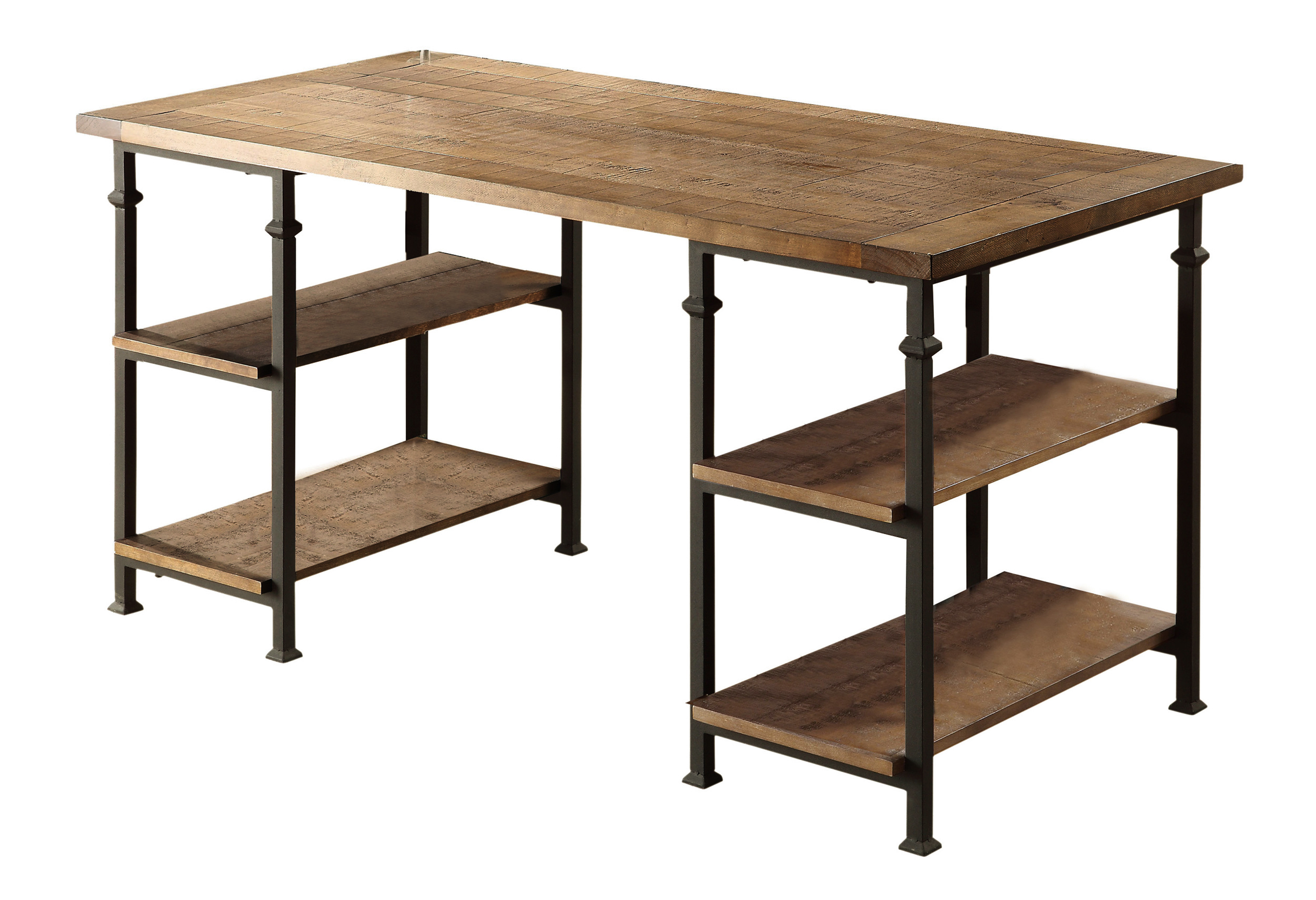 Black Industrial Writing Desk with Shelves - 60" x 28"