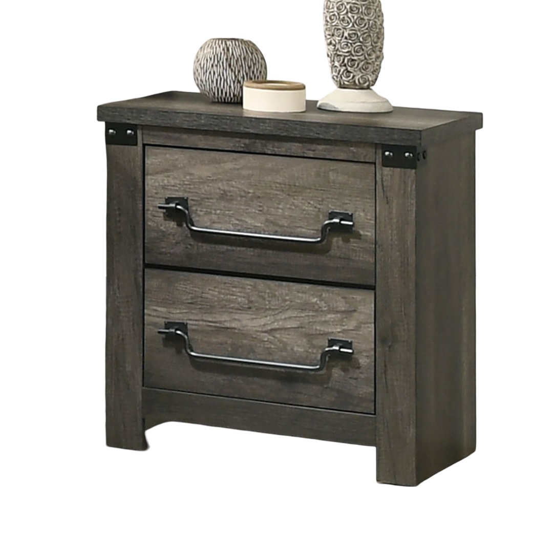 Gray 2 Drawer Bedside Cabinet Nightstand - Rustic Farmhouse Style
