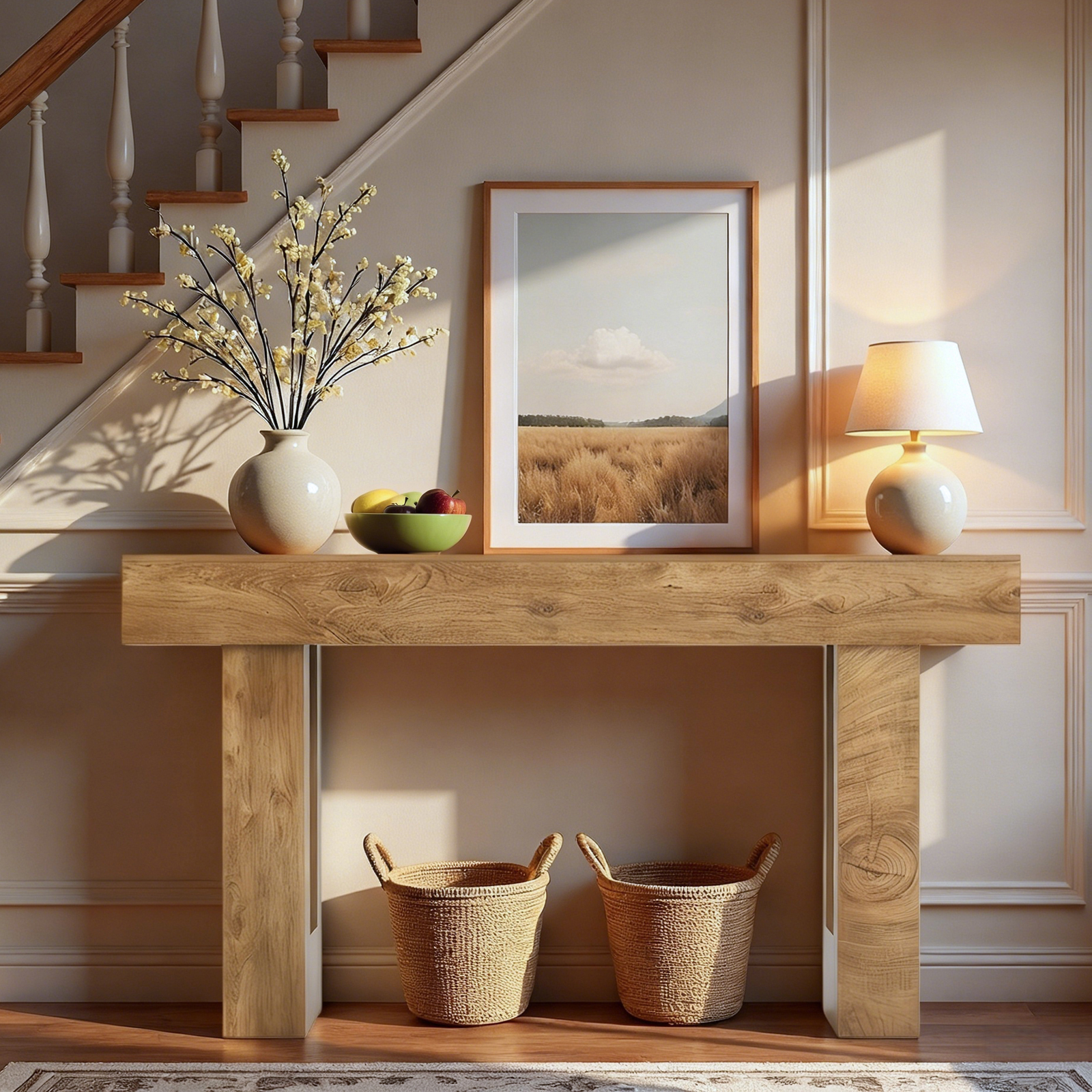 63" Long Wood Console Table - Farmhouse Entryway Table