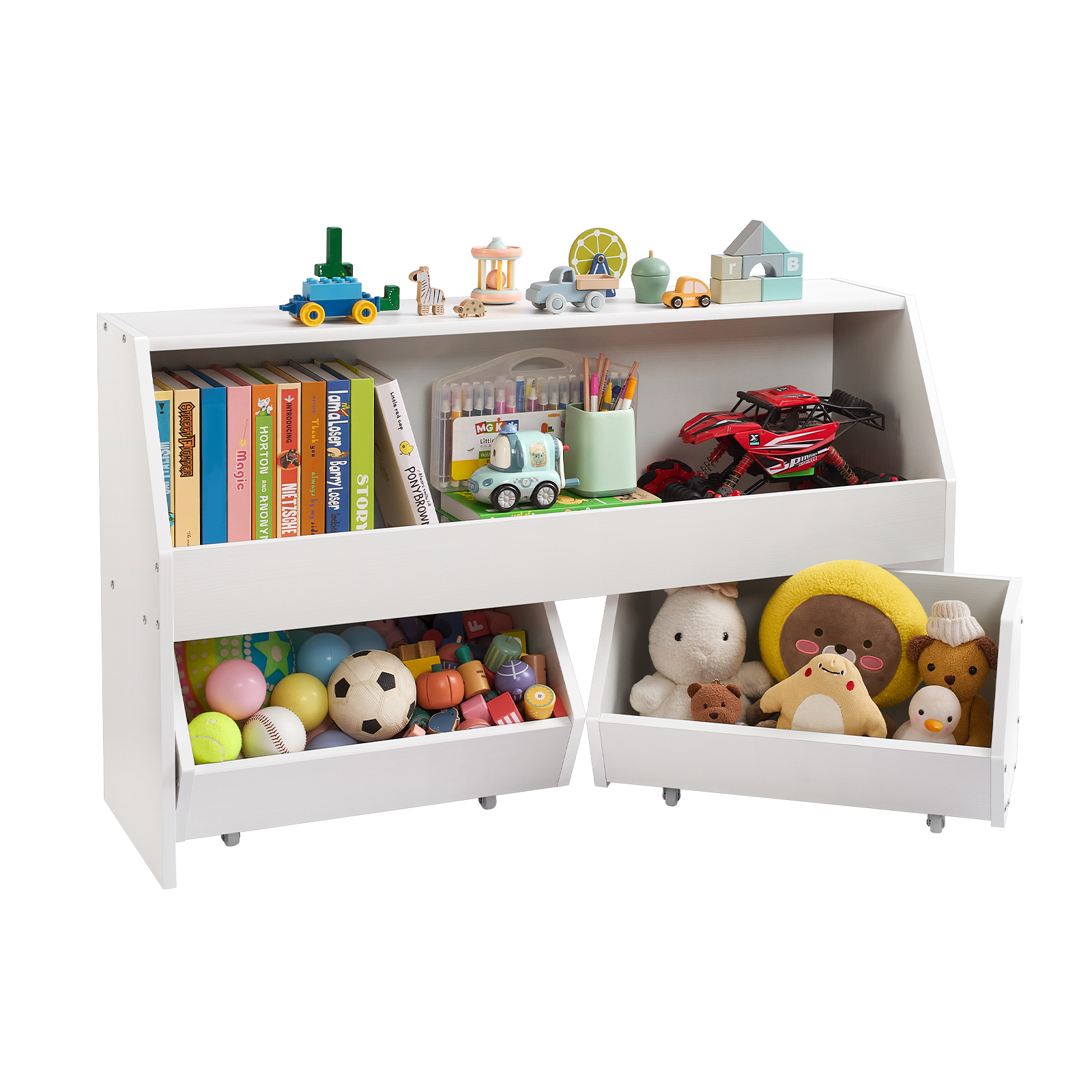 White MDF Toy Storage Organizer with Drawers - Kids Bookshelf