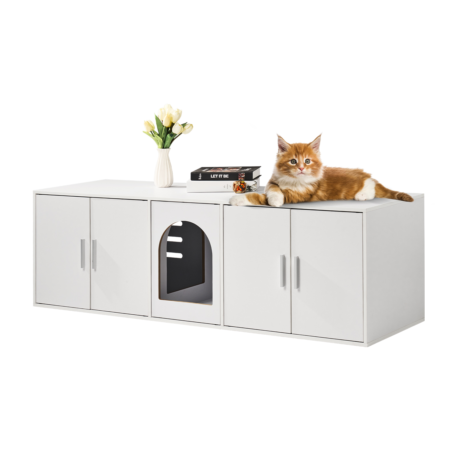 Large White Cat Litter Box Furniture Enclosure