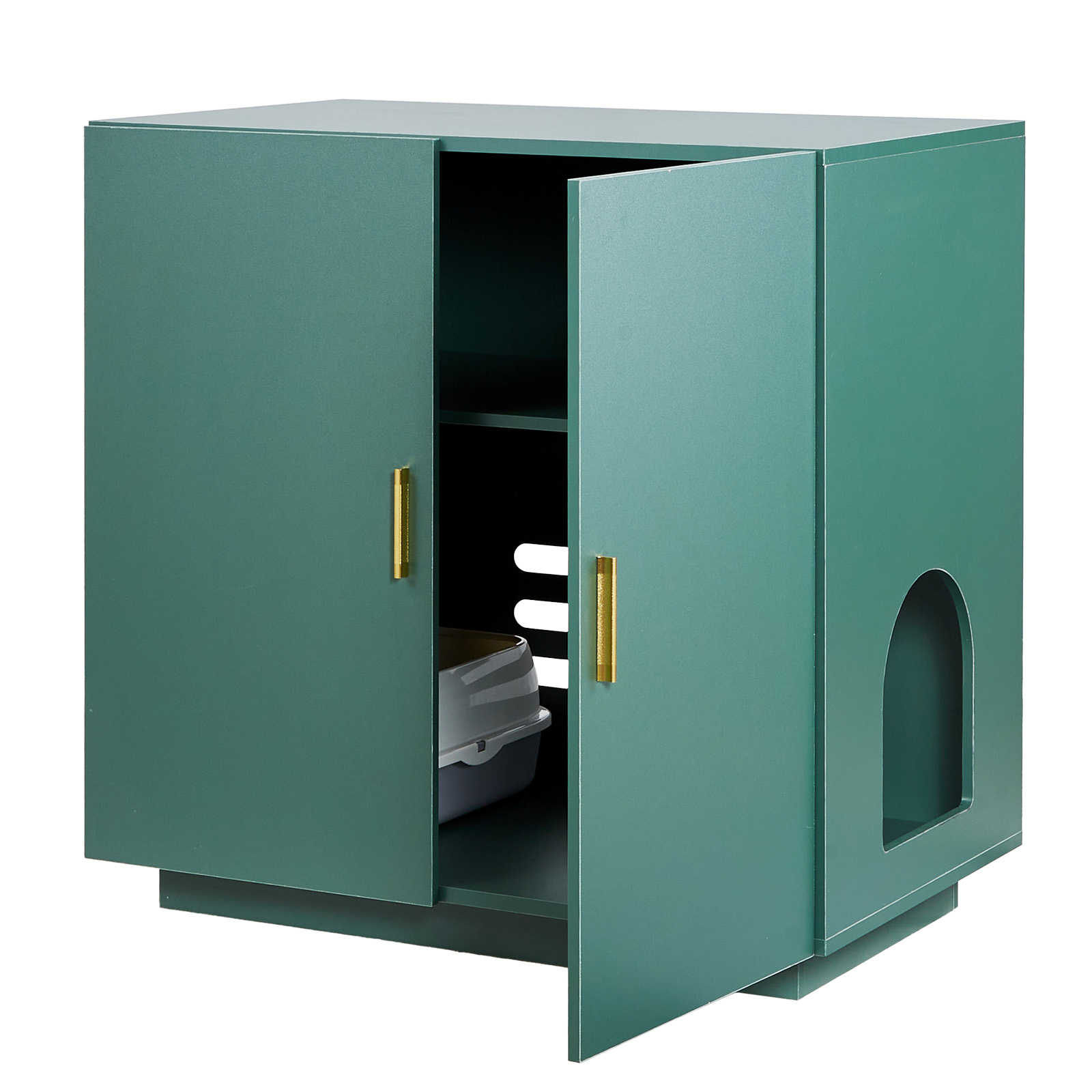 Green Cat Litter Box Enclosure - Hidden Furniture Bed