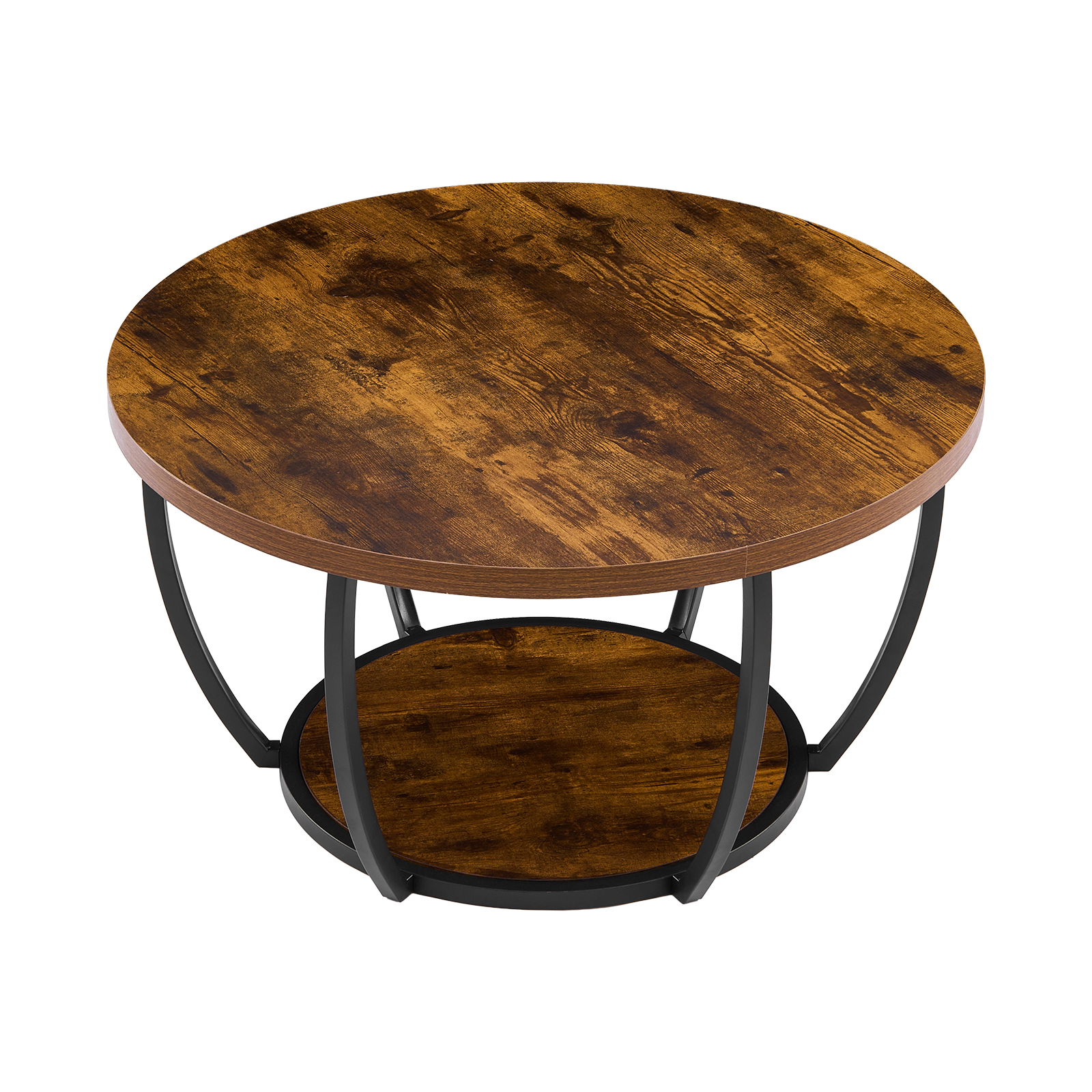 Natural Iron Round Coffee Table - 2 Tier Storage