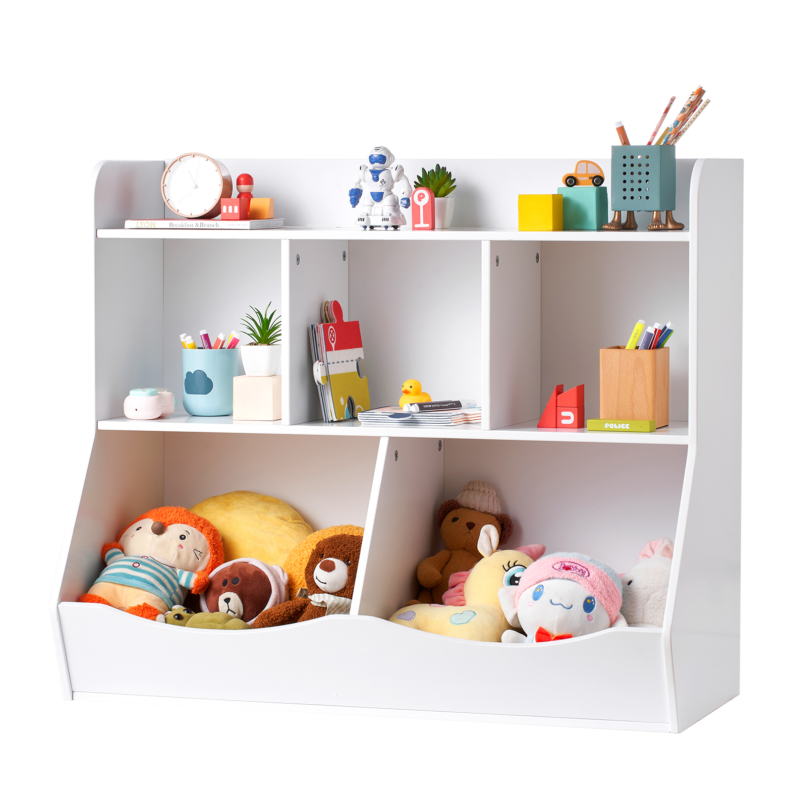 5-Cubby White MDF Toy Storage Cabinet - Kids Room Organizer