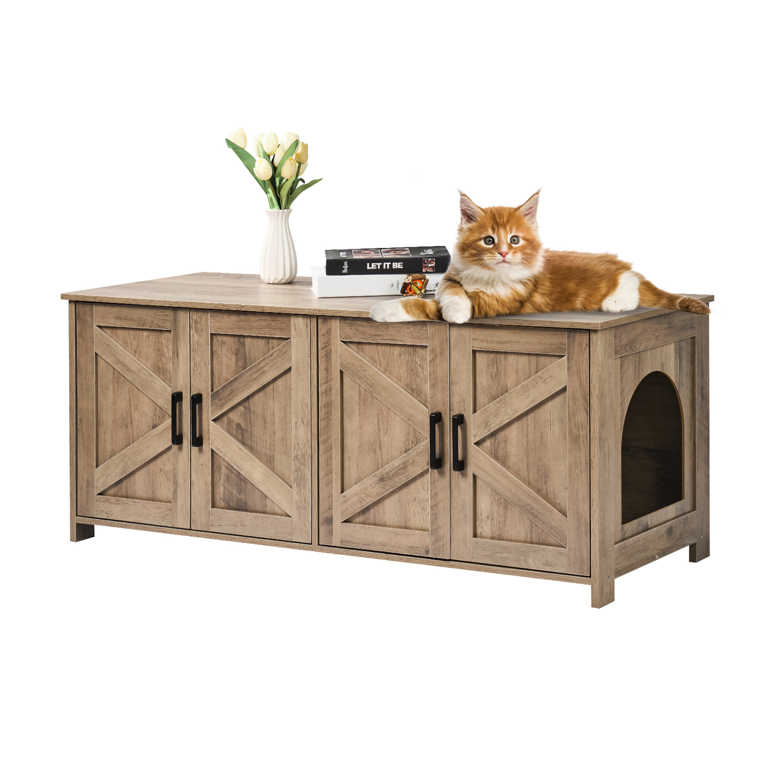 Gray Cat Litter Box Furniture - 47" Modern Enclosure