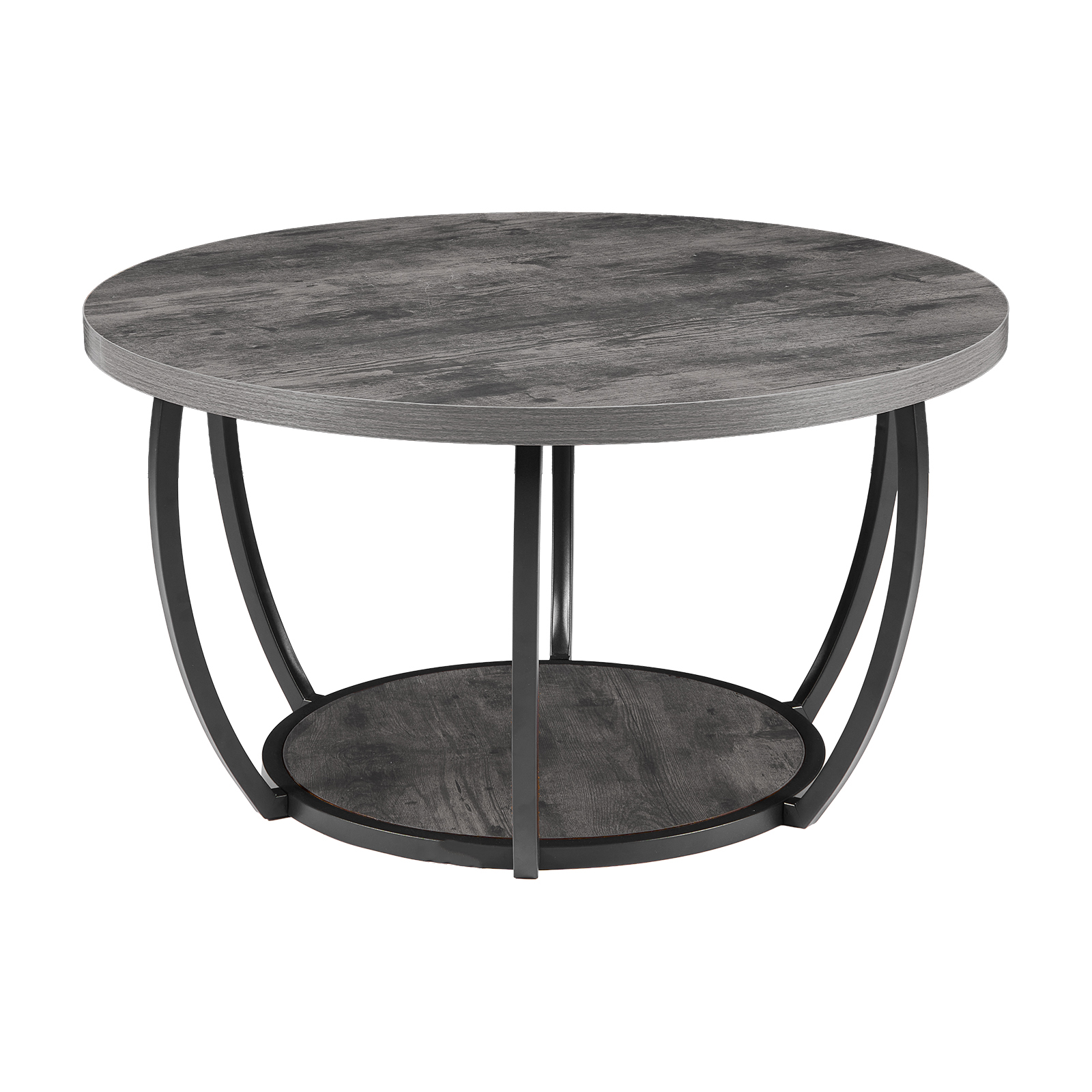 Charcoal Grey Round Coffee Table - 2 Tier Iron Storage