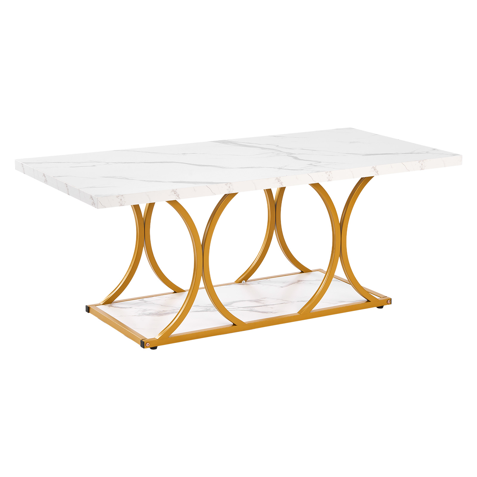 Modern White Iron 2-Tier Coffee Table with Geometric Legs