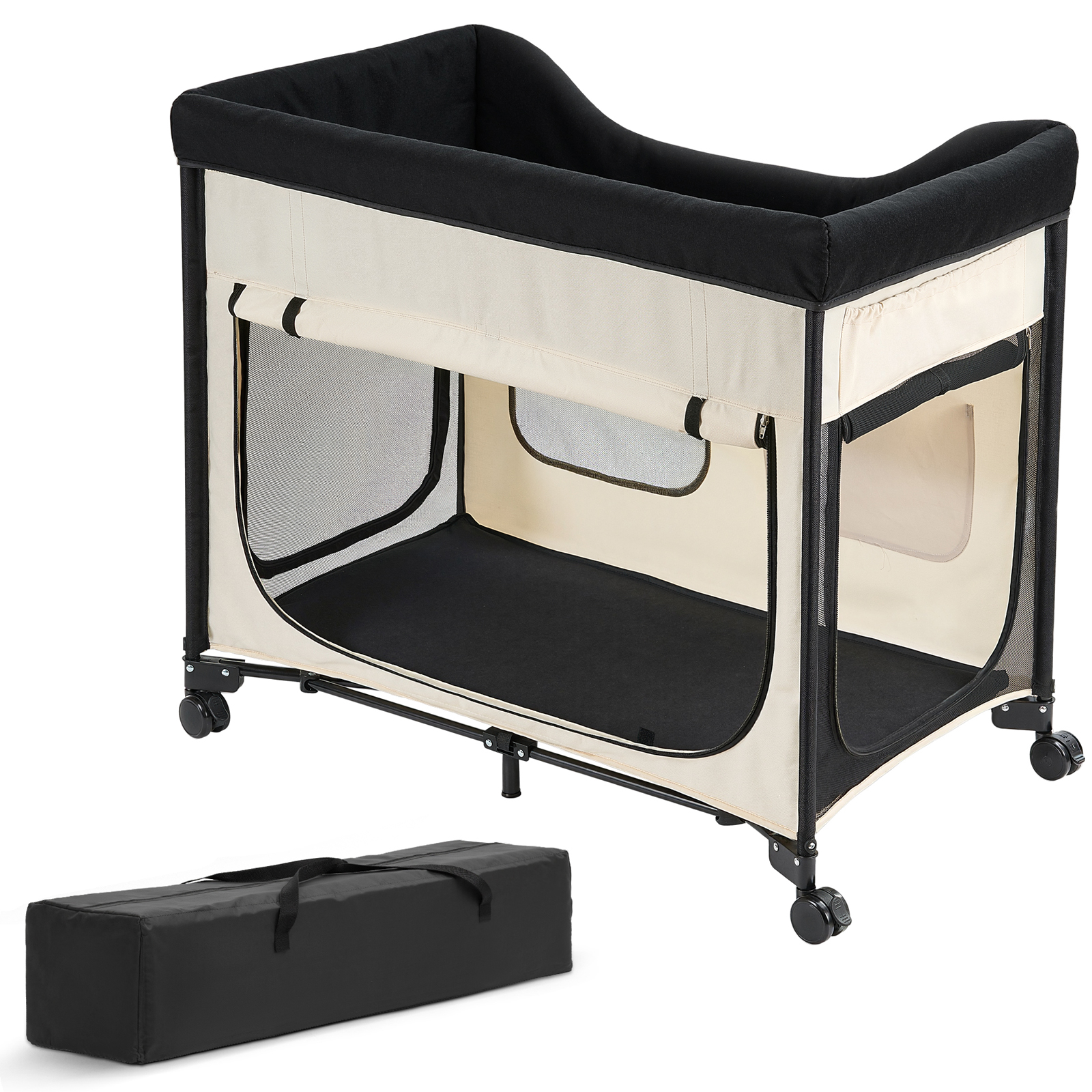XL Beige Elevated Dog Bed with Wheels & Storage
