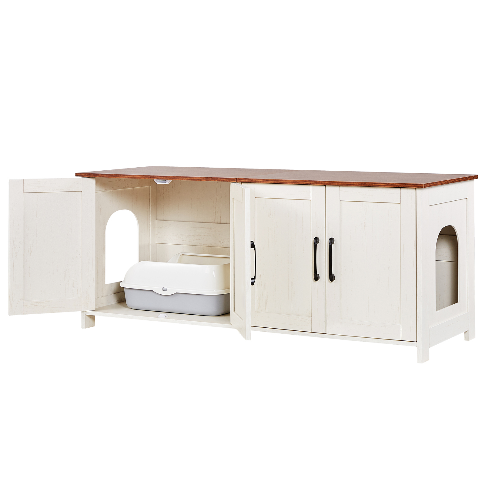 Brown & White Cat Litter Box Enclosure - 47" Multi-Cat Bed