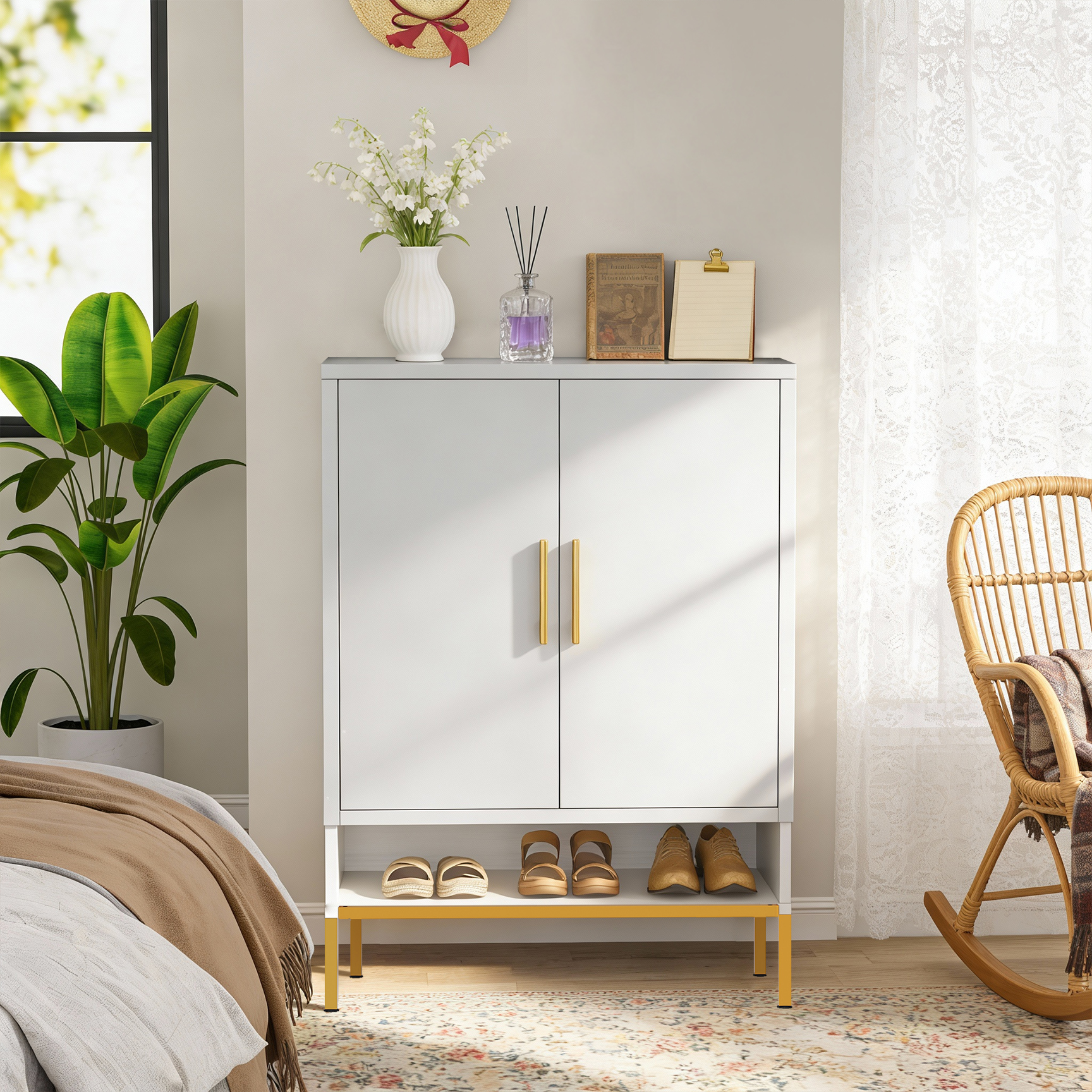 40" Tall 2-Door Shoe Cabinet - White Steel Storage
