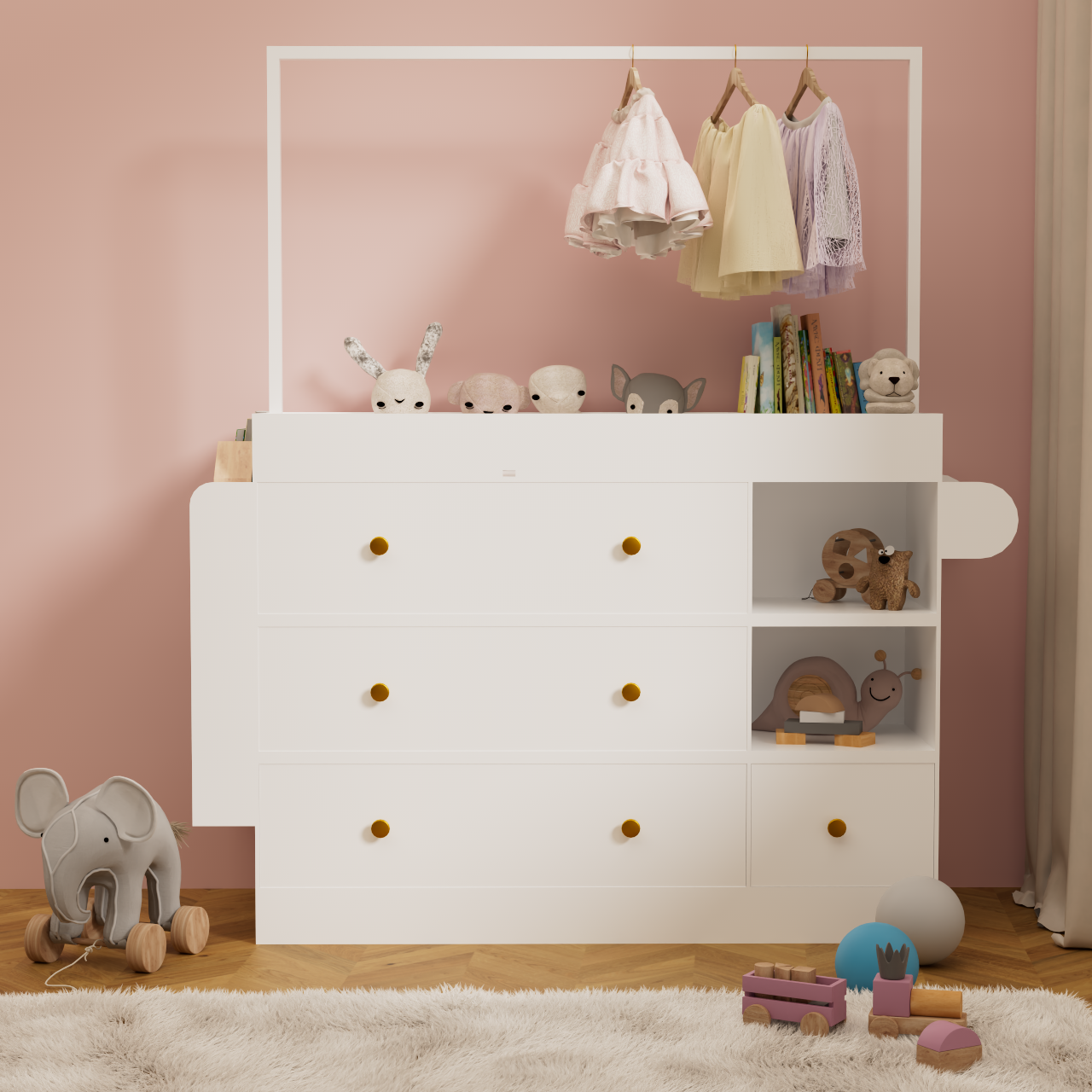 White Changing Table Dresser - 43.3" Bedroom Storage