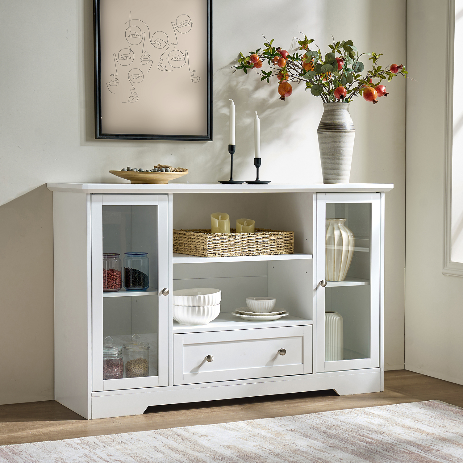 White Oak Sideboard Buffet Cabinet - 51" Storage