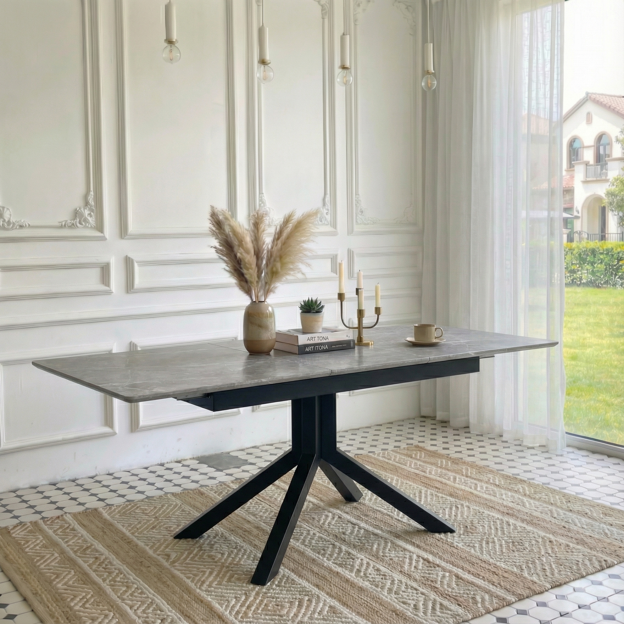 Light Gray Triangular Dining Table - Seats 6