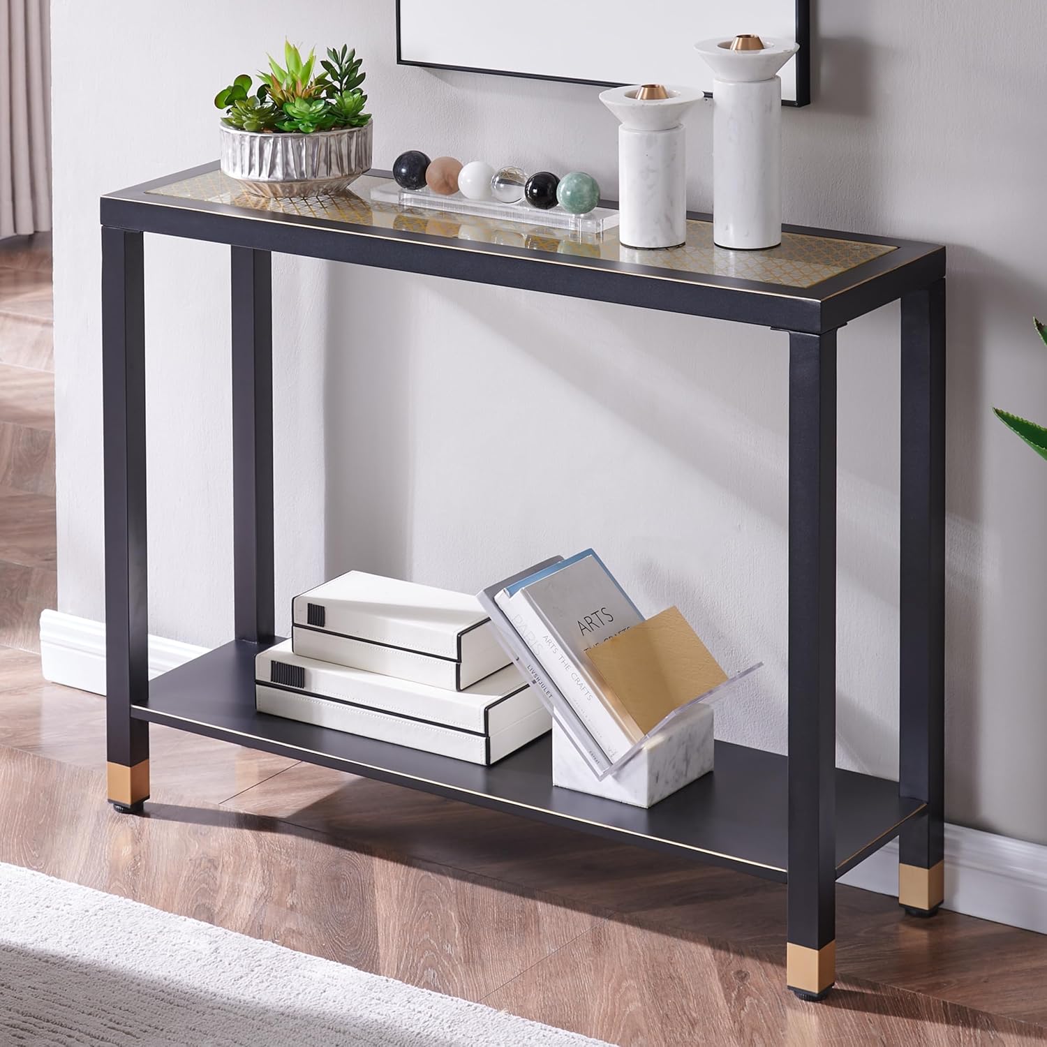 Black Gold Glass Console Table - Entryway Sofa Table
