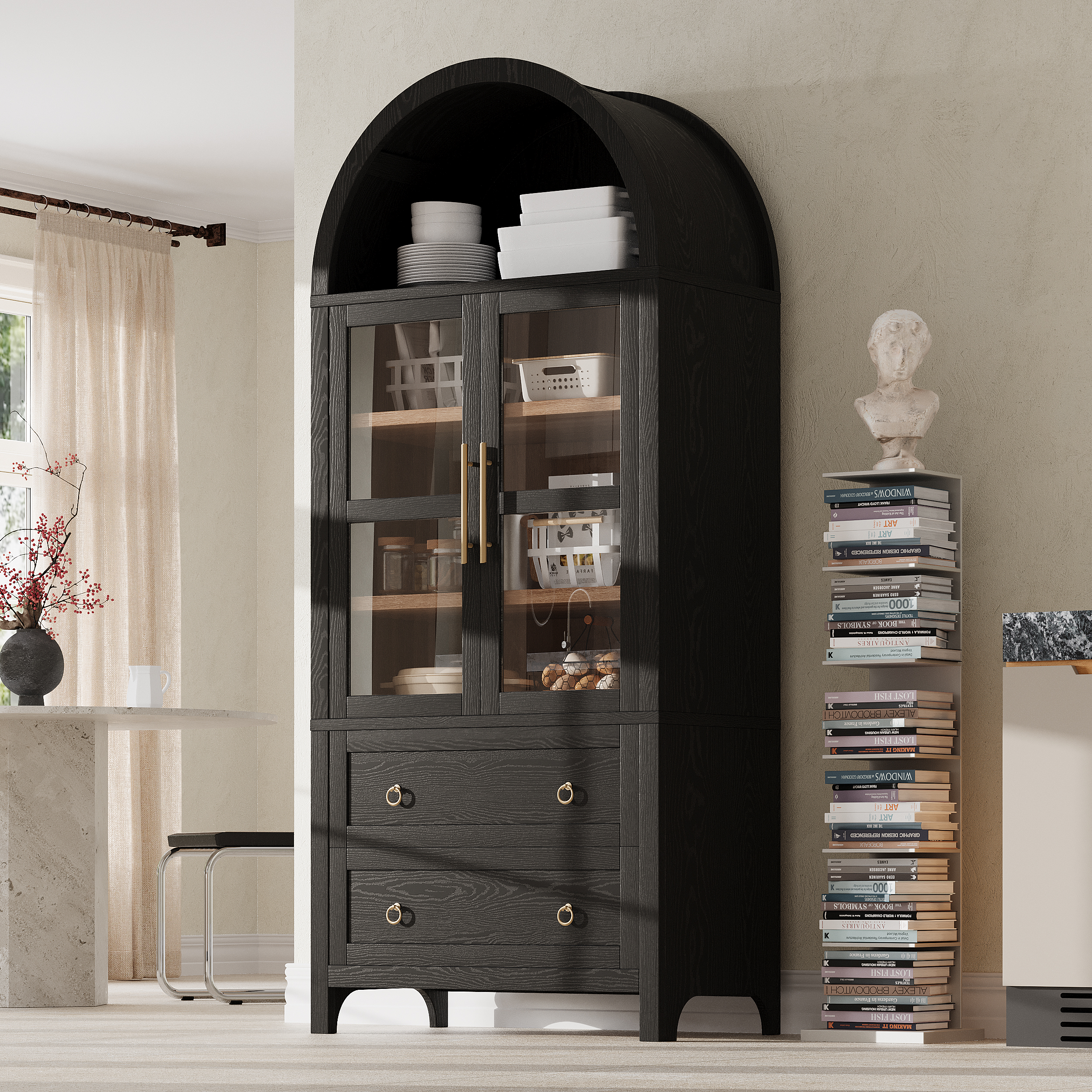 Black Arched Storage Cabinet - 71" Dining Server