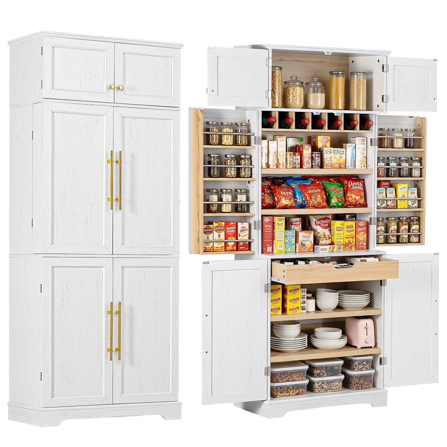 White Tall Kitchen Pantry Cabinet - 78.2" Dining Storage