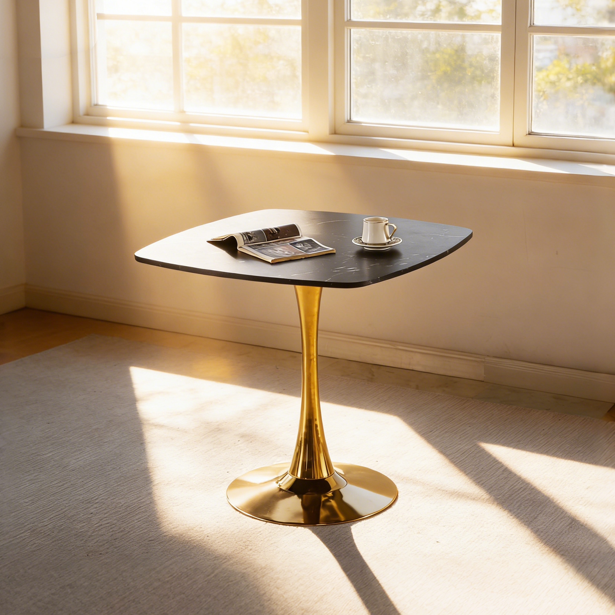 Gold Matte Black Dining Table - 31.5 Inch Modern Table