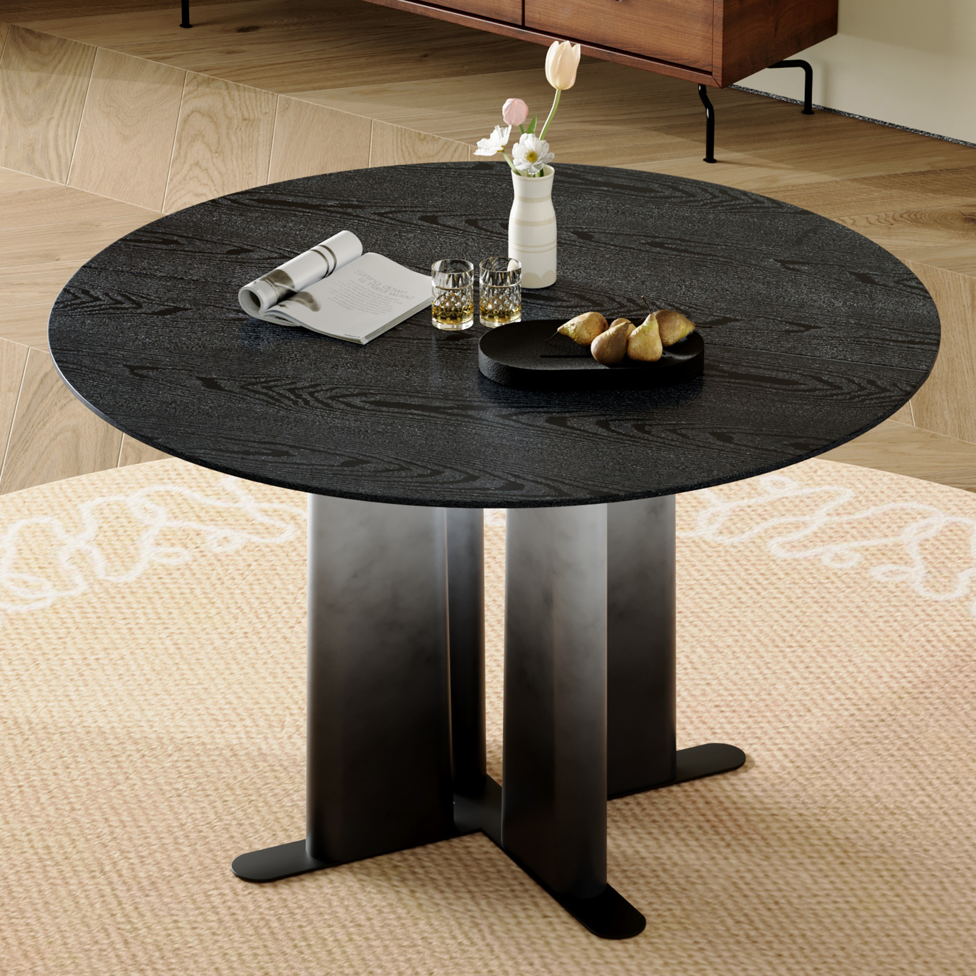 Black Round Dining Table - 2-4 Person Kitchen Table