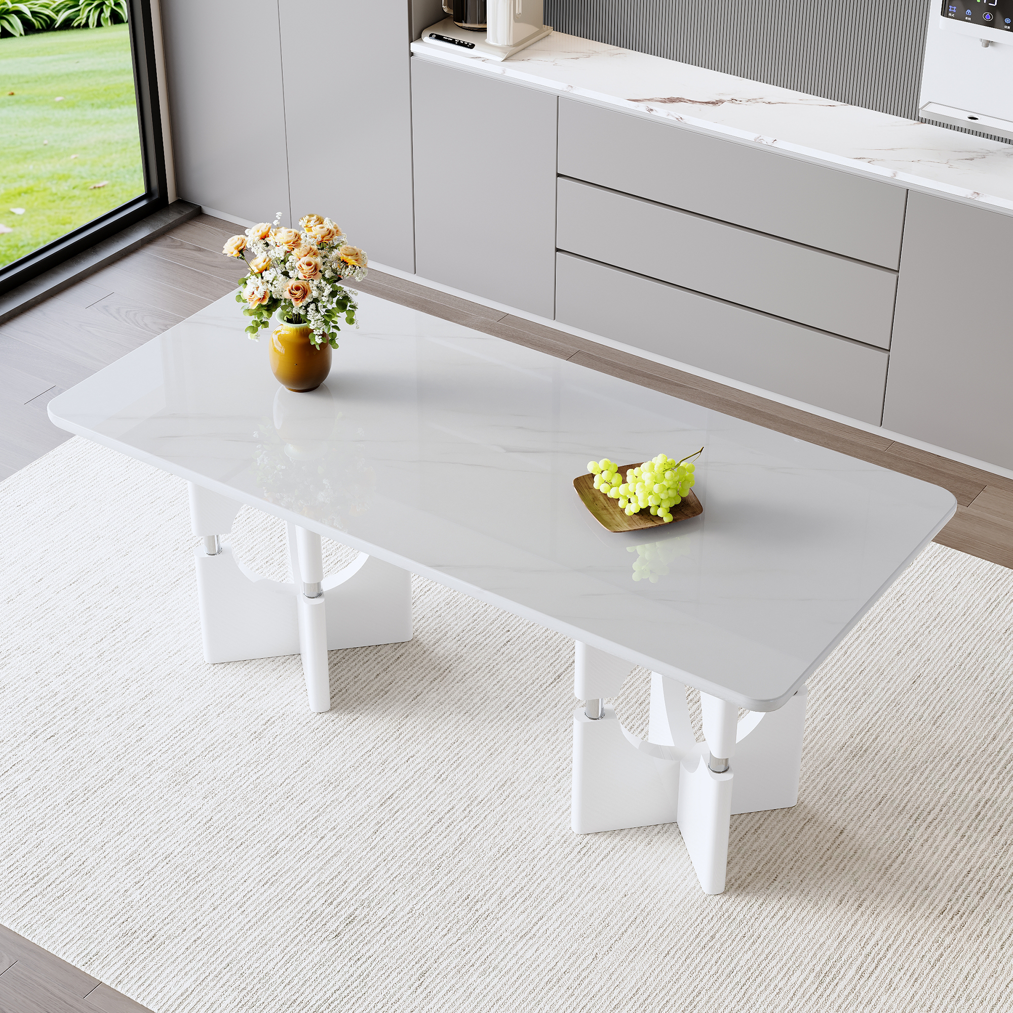 Modern White Marble MDF Dining Table with Hollow Frame