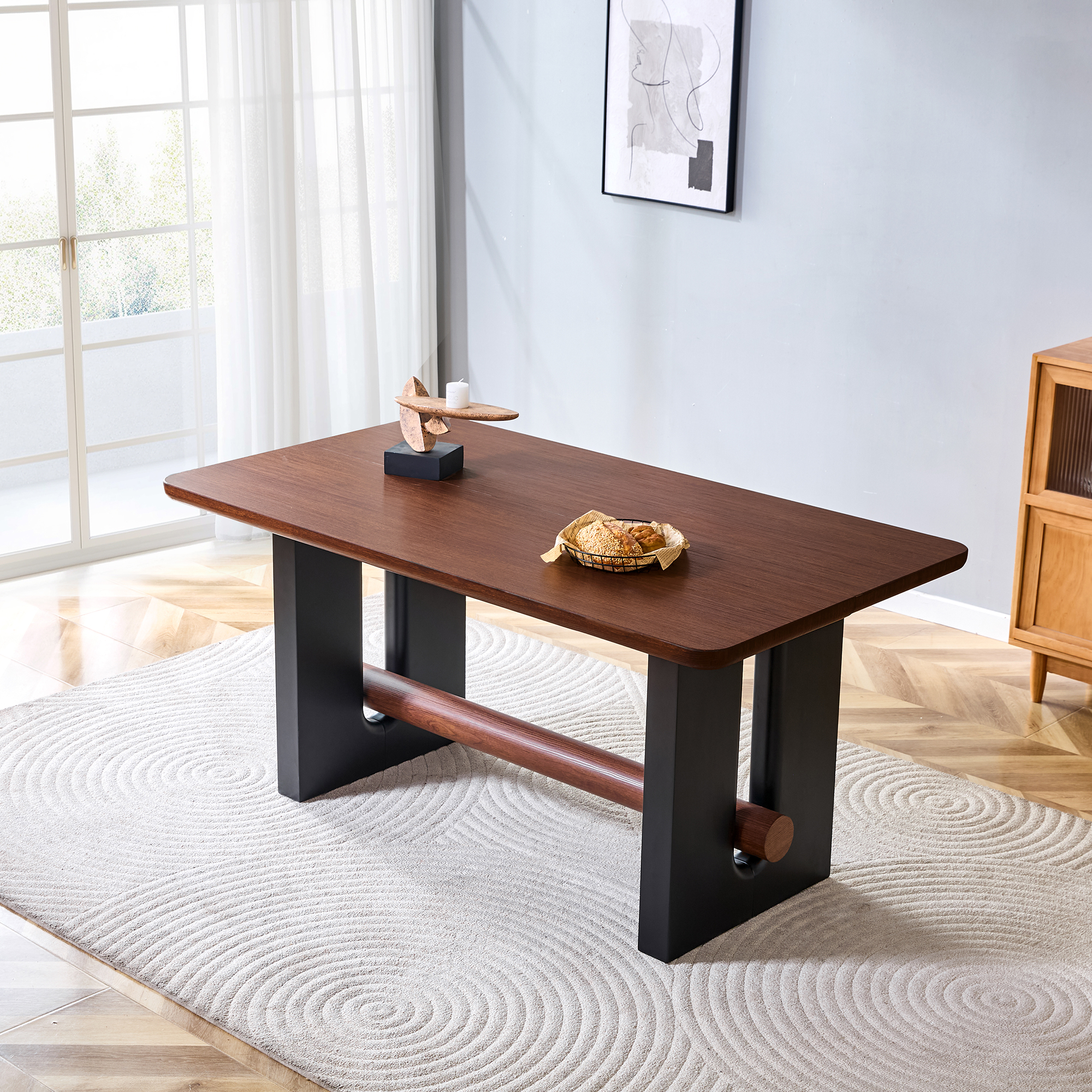 Walnut Black Dining Table - Compact Kitchen Table 63" x 35.5"