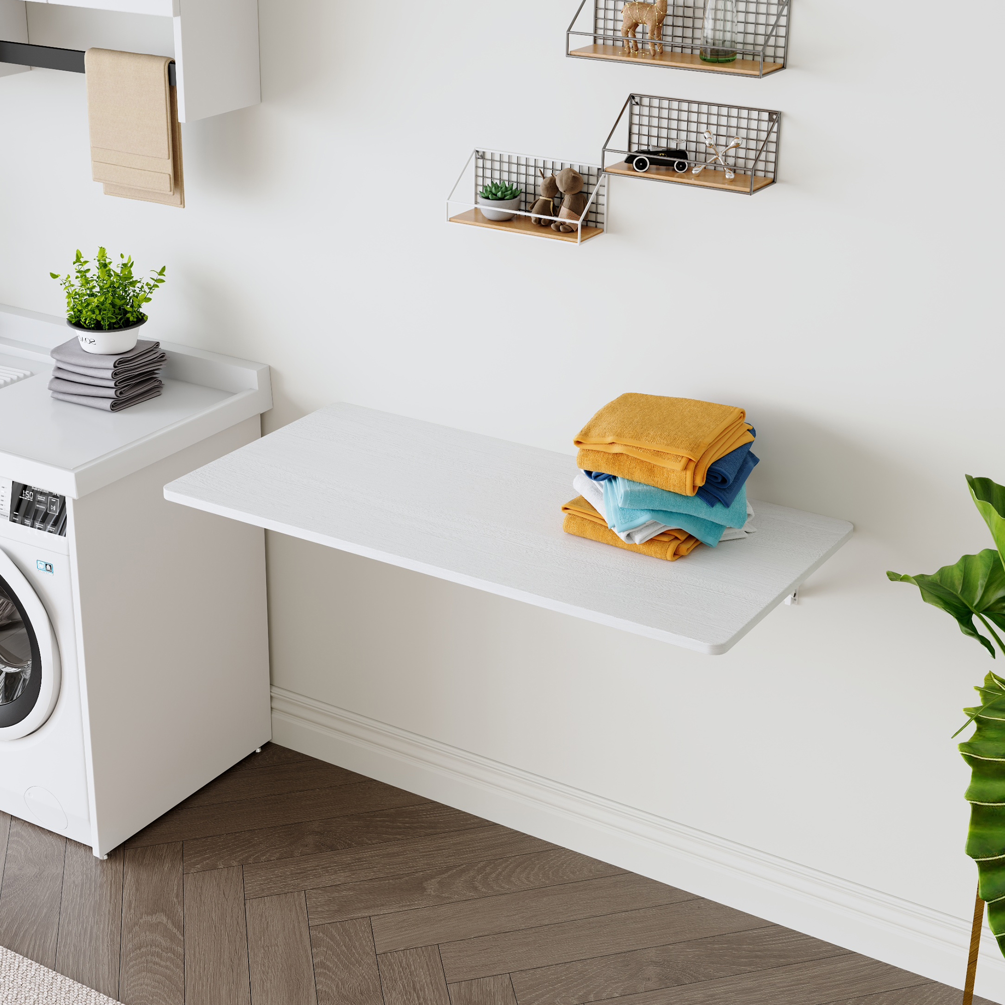 Foldable White MDF Table - 45" x 22" Wall Mounted