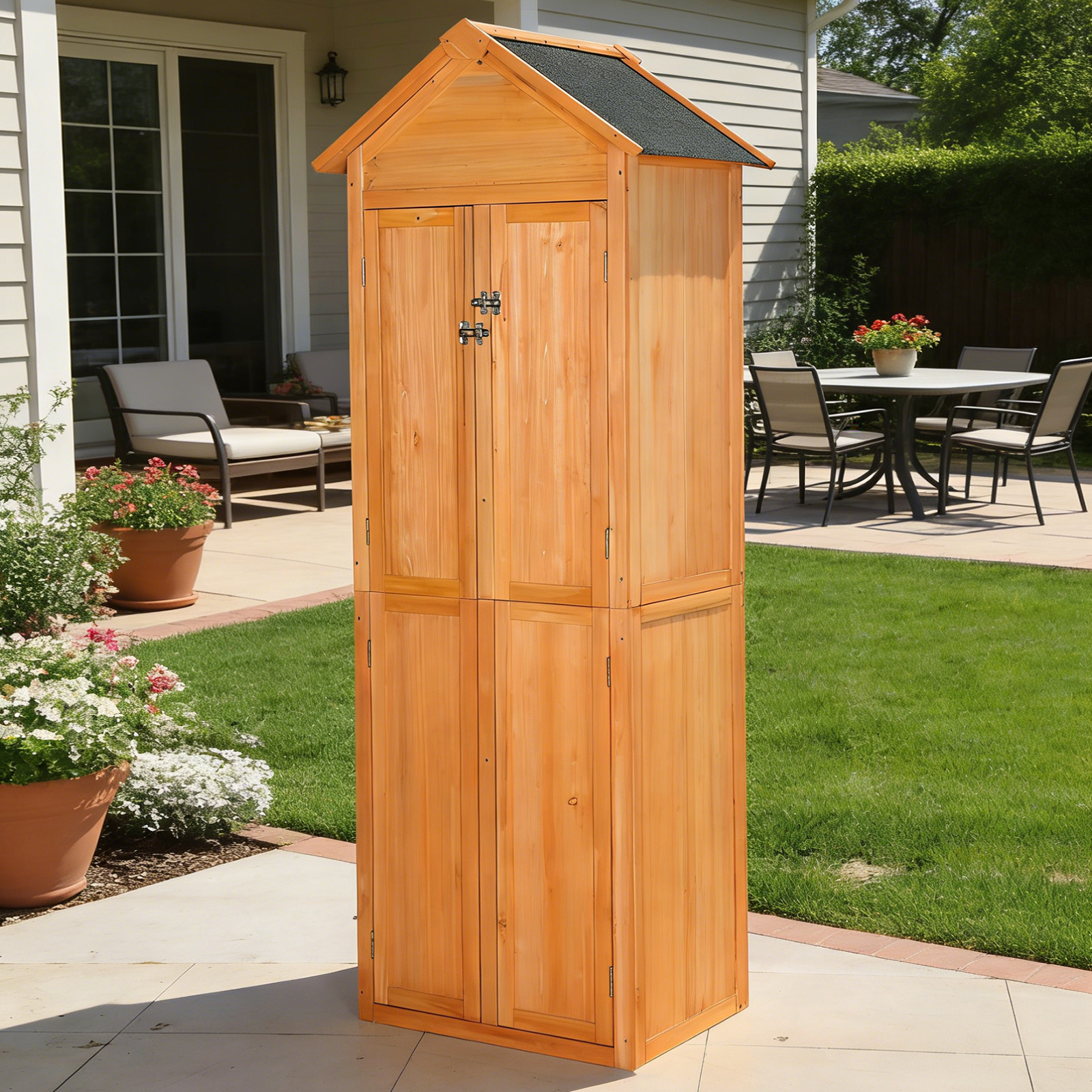 Gold Brown Wood Storage Shed 27" x 23.6" Outdoor Cabinet