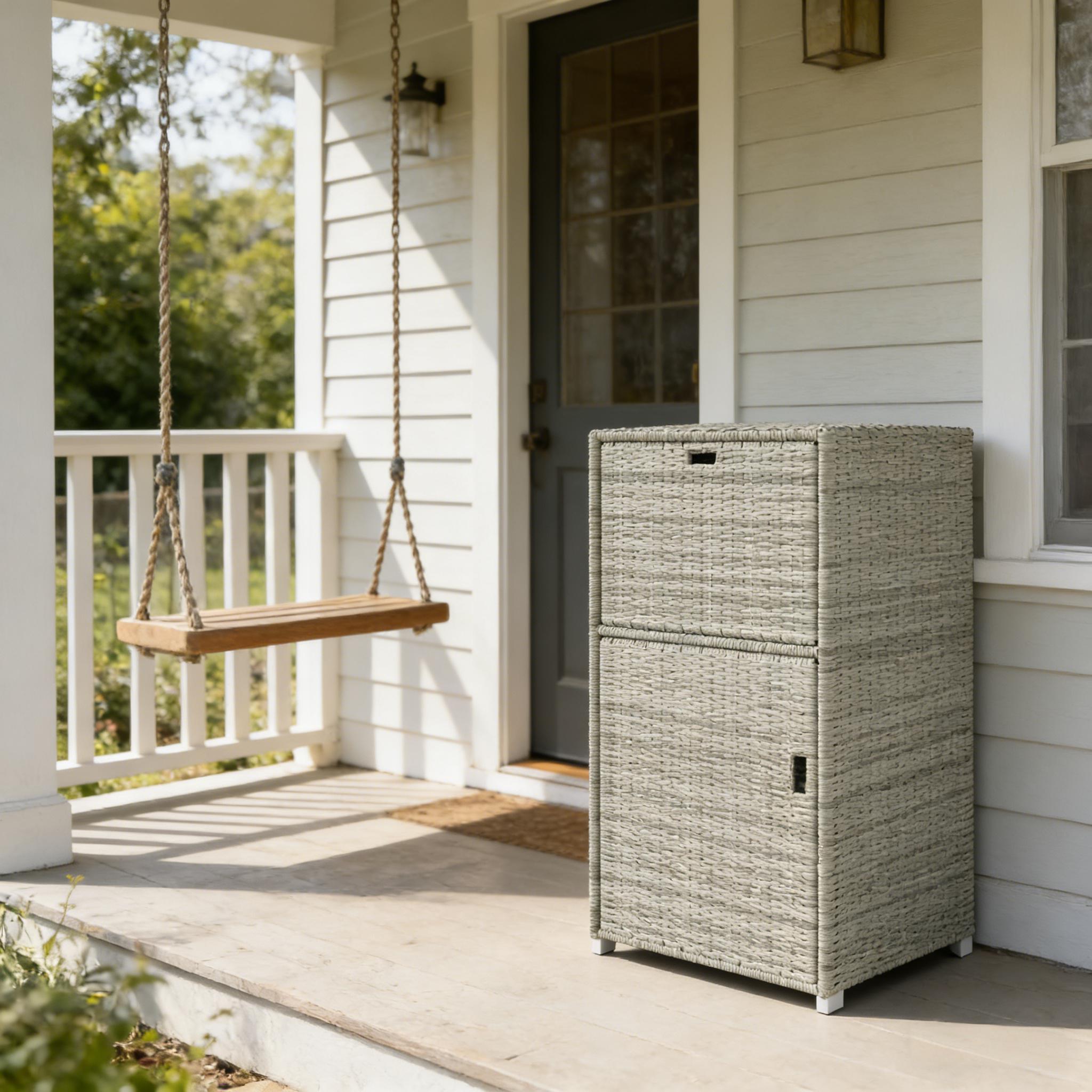 Gray Rattan Outdoor Pool Storage Cabinet