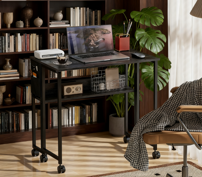 Black Foldable Drop Leaf Desk with Storage