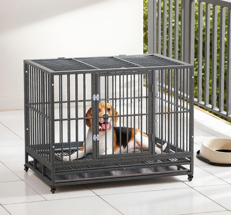 Grey Steel Dog Crate 43" - Medium Large Dogs