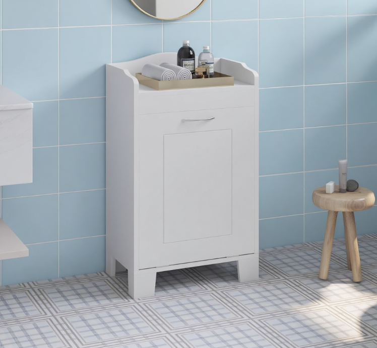 White MDF Bathroom Storage Cabinet - 15.5" Wide Floor Organizer