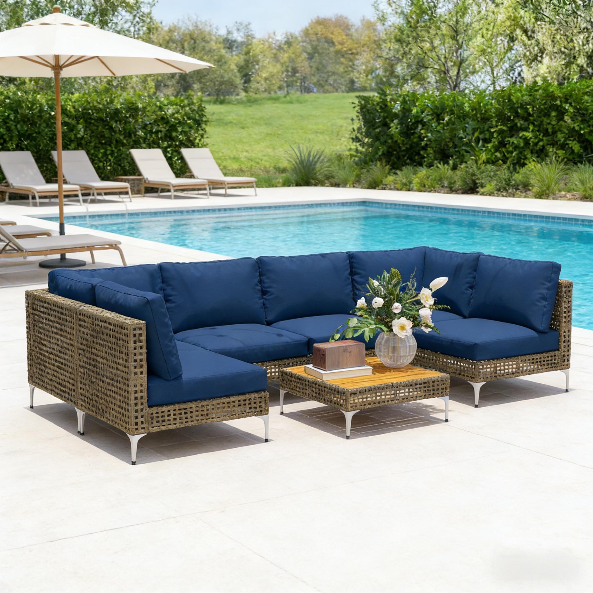 7 Piece Acacia Wood Patio Sectional Furniture Set