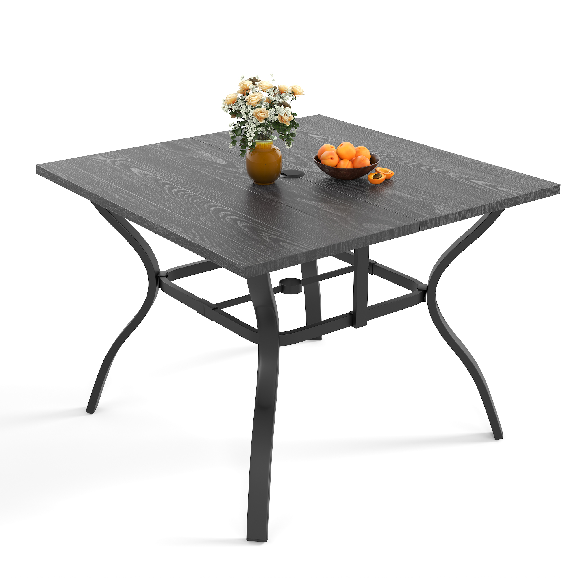 Black Metal Patio Table - 37.8" Square Outdoor Dining Table