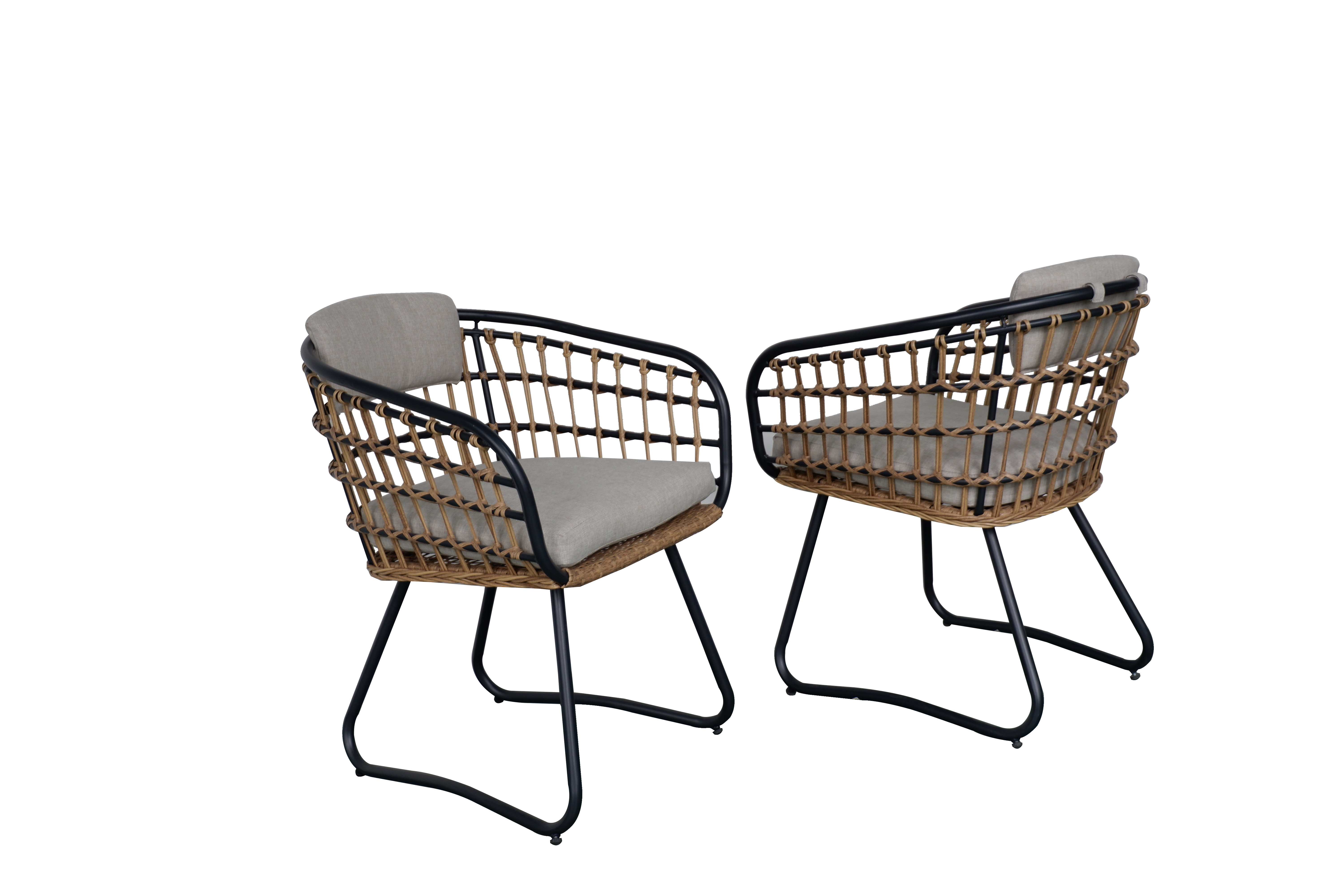 Beige Rattan Patio Dining Chairs Set of 2